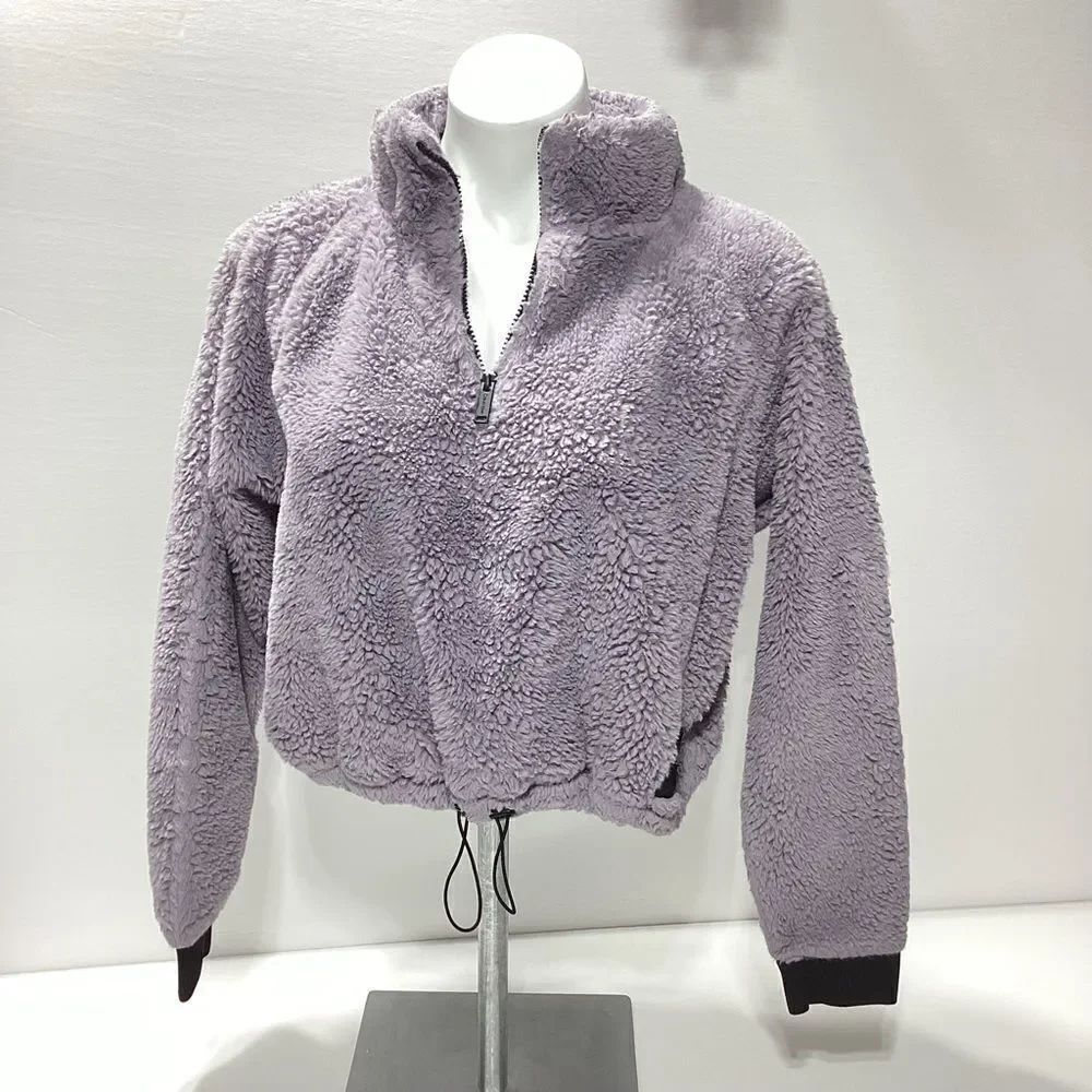Calvin Klein Lavender Fuzzy Fleece Cropped Pullover Half Zip Size L